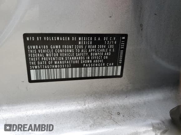 ✅ 2017 Volkswagen Golf GTI S • VIN: 3VW5T7AU7HM033137 • Lot: 81512015. Listed on Copart with 116,719 mi. Free auction sales archive from the USA and detailed vehicle history report at DreamBid. Image 12.