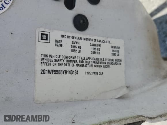 ✅ 2000 Chevrolet Impala • VIN: 2G1WF55E8Y9143184 • Lot: 52803645. Wystawiony na Copart z przebiegiem Nie podano. Bezpłatny archiwum sprzedaży aukcyjnych z USA i szczegółowy raport historii pojazdu na DreamBid. Zdjęcie 12.
