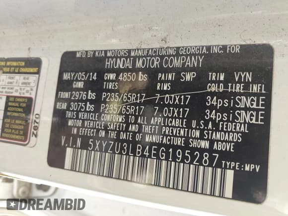 ✅ 2014 Hyundai Santa Fe • VIN: 5XYZU3LB4EG195287 • Лот: 43680124. Опубликован ранее на IAAI с пробегом 229 076 миль. Бесплатный доступ к архиву аукционных продаж из США и подробный отчёт об истории автомобиля на DreamBid. Изображение 9.