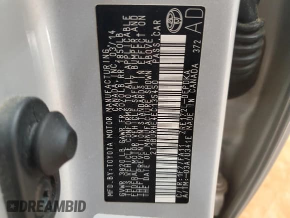 ✅ 2014 Toyota Corolla L • VIN: 2T1BURHE4EC135450 • Lot: 59572945. Listed on Copart with 195,258 mi. Free auction sales archive from the USA and detailed vehicle history report at DreamBid. Image 12.