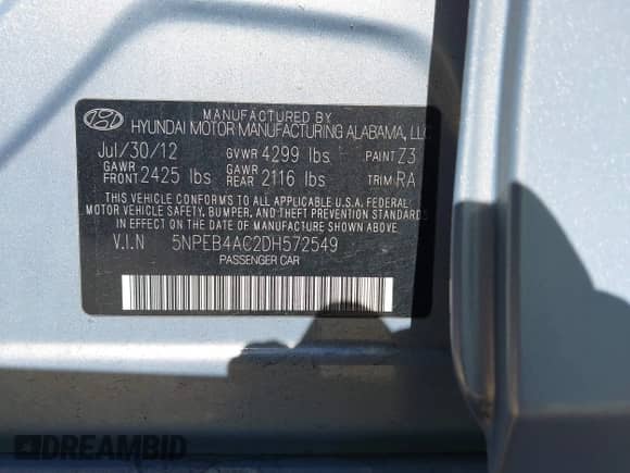 2013 Hyundai Sonata GLS with VIN 5NPEB4AC2DH572549, listed as a IAAI auction lot 43489096 with 327,659 mi miles and . Bid and sale history available at DreamBid. Image 9.