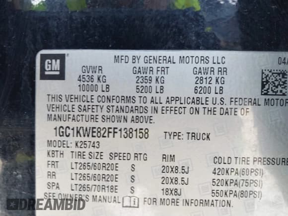 ✅ 2015 Chevrolet Silverado 2500HD LTZ • VIN: 1GC1KWE82FF138158 • Lot: 41369180. Listed on IAAI with 268,501 mi. Free auction sales archive from the USA and detailed vehicle history report at DreamBid. Image 9.