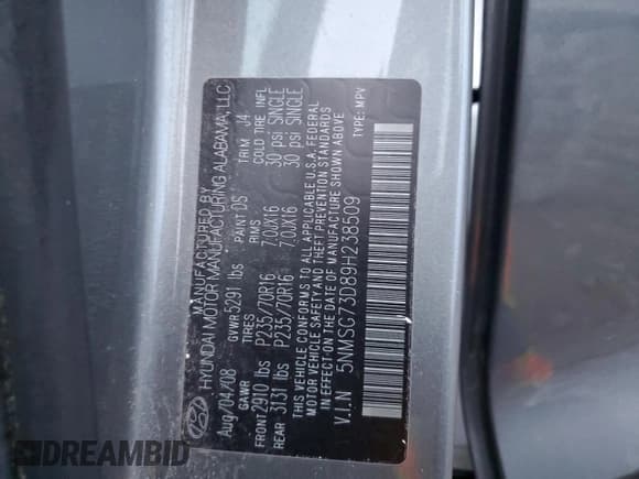 ✅ 2009 Hyundai Santa Fe GLS • VIN: 5NMSG73D89H238509 • Лот: 80364974. Опубликован ранее на Copart с пробегом 215 367 миль. Бесплатный доступ к архиву аукционных продаж из США и подробный отчёт об истории автомобиля на DreamBid. Изображение 15.