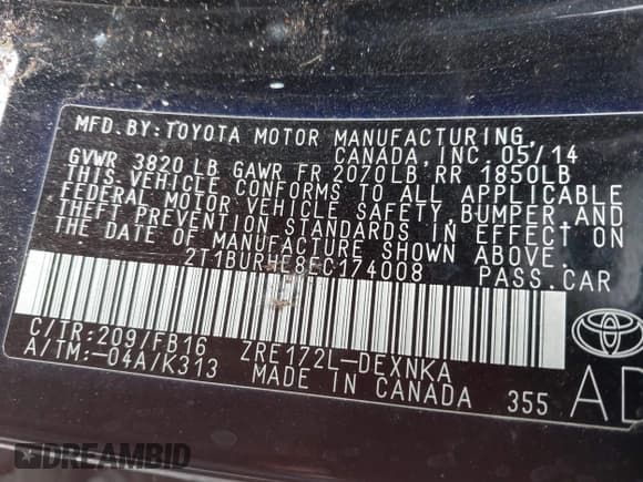 ✅ 2014 Toyota Corolla L • VIN: 2T1BURHE8EC174008 • Lot: 43832144. Wystawiony na IAAI z przebiegiem 97 303 mil. Bezpłatny archiwum sprzedaży aukcyjnych z USA i szczegółowy raport historii pojazdu na DreamBid. Zdjęcie 9.