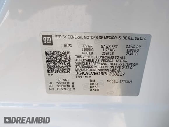 ✅ 2023 GMC Terrain SLT • VIN: 3GKALVEG6PL218217 • Lot: 41917652. Listed on IAAI with 2,462 mi. Free auction sales archive from the USA and detailed vehicle history report at DreamBid. Image 9.