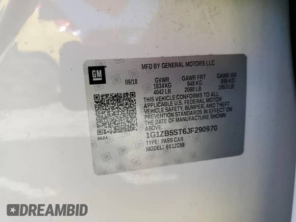 2018 Chevrolet Malibu LS z VIN 1G1ZB5ST6JF290970, wystawiony jako Copart lot #63137425 z przebiegiem 41 495 mil mil oraz Szkoda całkowita • Salvage title. Historia ofert i sprzedaży dostępna na DreamBid. Obrazek 12.