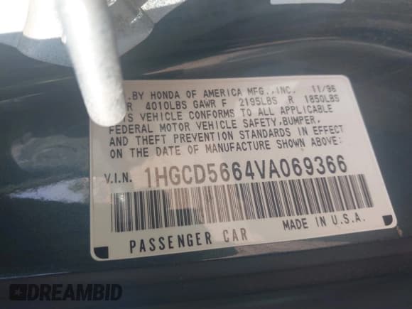 ✅ 1997 Honda Accord EX • VIN: 1HGCD5664VA069366 • Lot: 43165092. Wystawiony na IAAI z przebiegiem 153 871 mil. Bezpłatny archiwum sprzedaży aukcyjnych z USA i szczegółowy raport historii pojazdu na DreamBid. Zdjęcie 9.