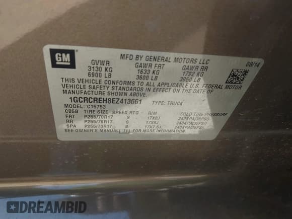 ✅ 2014 Chevrolet Silverado 1500 LT • VIN: 1GCRCREH8EZ413661 • Lot: 43363561. Listed on IAAI with 185,262 mi. Free auction sales archive from the USA and detailed vehicle history report at DreamBid. Image 8.