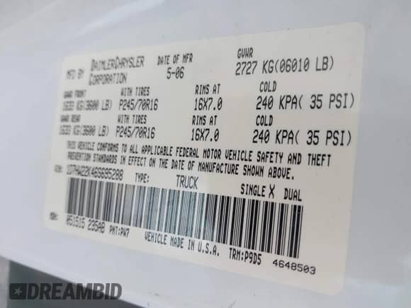 2006 Dodge Dakota ST с VIN 1D7HW22K46S695288, выставлен на аукционе IAAI как лот 41856216 с пробегом 47 347 миль миль и . История ставок и продаж доступна на DreamBid. Изображение 9.