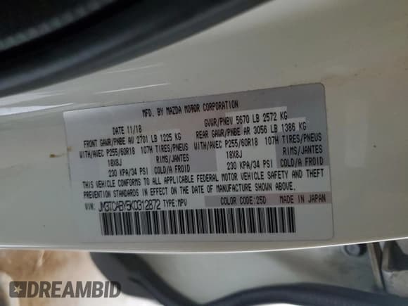 ✅ 2019 Mazda CX-9 Sport • VIN: JM3TCABY5K0312872 • Лот: 92102905. Опубликован ранее на Copart с пробегом 123 400 миль. Бесплатный доступ к архиву аукционных продаж из США и подробный отчёт об истории автомобиля на DreamBid. Изображение 13.