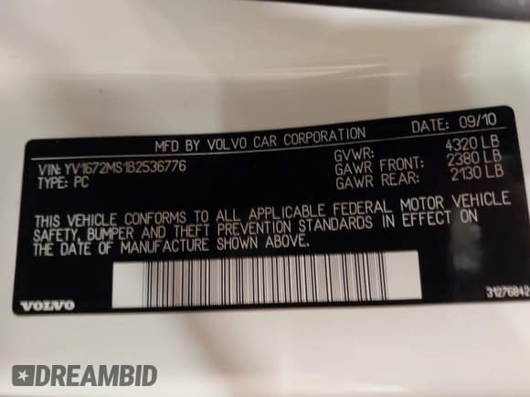 ✅ 2011 Volvo S40 • VIN: YV1672MS1B2536776 • Lot: 42220910. Wystawiony na IAAI z przebiegiem 84 083 mil. Bezpłatny archiwum sprzedaży aukcyjnych z USA i szczegółowy raport historii pojazdu na DreamBid. Zdjęcie 9.