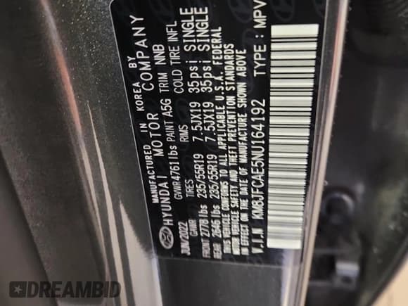 ✅ 2022 Hyundai Tucson N Line • VIN: KM8JFCAE5NU164192 • Lot: 90493345. Wystawiony na Copart z przebiegiem 38 689 mil. Bezpłatny archiwum sprzedaży aukcyjnych z USA i szczegółowy raport historii pojazdu na DreamBid. Zdjęcie 13.