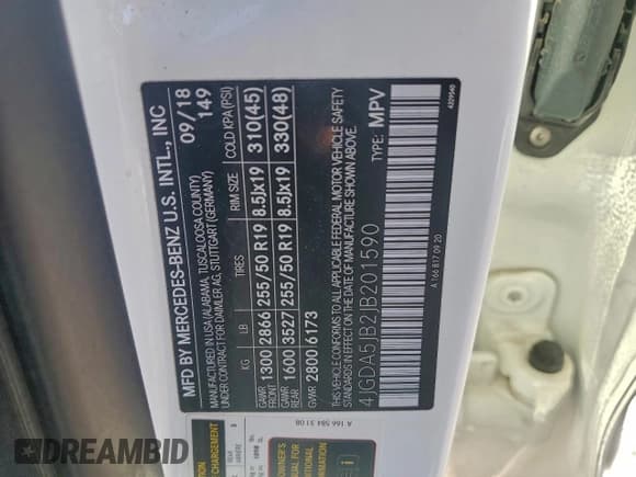 ✅ 2018 Mercedes-Benz GLE 350 • VIN: 4JGDA5JB2JB201590 • Lot: 95258145. Listed on Copart with 147,160 mi. Free auction sales archive from the USA and detailed vehicle history report at DreamBid. Image 13.