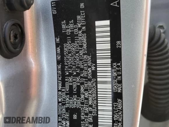 ✅ 2011 Toyota Sequoia Limited • VIN: 5TDJY5G12BS053470 • Lot: 52603135. Listed on Copart with 167,225 mi. Free auction sales archive from the USA and detailed vehicle history report at DreamBid. Image 15.