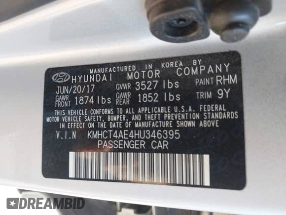 2017 Hyundai Accent SE с VIN KMHCT4AE4HU346395, выставлен на аукционе IAAI как лот 43180657 с пробегом 97 045 миль миль и . История ставок и продаж доступна на DreamBid. Изображение 9.