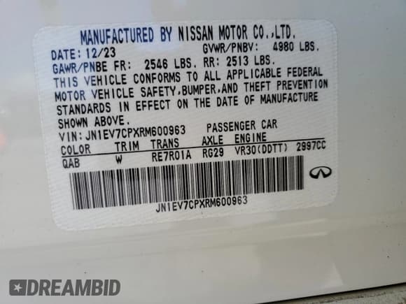 ✅ 2024 Infiniti Q50 Sensory • VIN: JN1EV7CPXRM600963 • Lot: 75619024. Listed on Copart with Not provided. Free auction sales archive from the USA and detailed vehicle history report at DreamBid. Image 13.