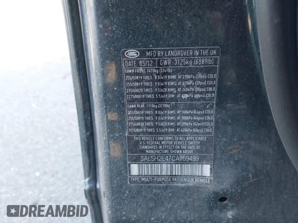 ✅ 2012 Land Rover Range Rover Sport SC • VIN: SALSH2E47CA759499 • Lot: 43921639. Listed on IAAI with 143,327 mi. Free auction sales archive from the USA and detailed vehicle history report at DreamBid. Image 9.