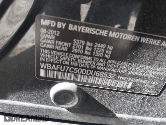 ✅ 2013 BMW 5 Series 535i xDrive • VIN: WBAFU7C50DDU68532 • Lot: 43513761. Listed on IAAI with 102,282 mi. Free auction sales archive from the USA and detailed vehicle history report at DreamBid. Image 9.