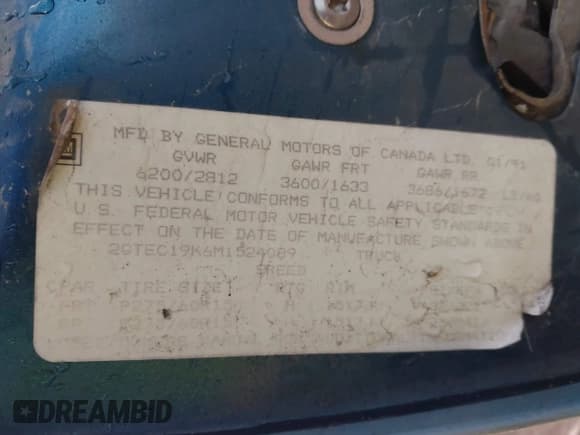 ✅ 1991 GMC Sierra 1500 • VIN: 2GTEC19K6M1524089 • Лот: 43578682. Опубликован ранее на IAAI с пробегом 229 455 миль. Бесплатный доступ к архиву аукционных продаж из США и подробный отчёт об истории автомобиля на DreamBid. Изображение 9.