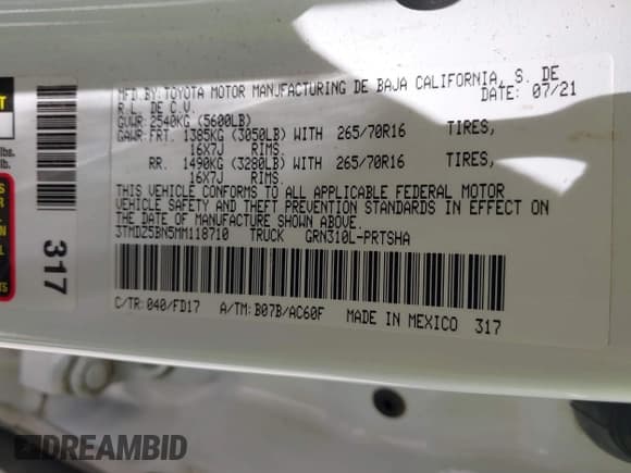 ✅ 2021 Toyota Tacoma SR5 • VIN: 3TMDZ5BN5MM118710 • Лот: 42460278. Опубликован ранее на IAAI с пробегом 60 310 миль. Бесплатный доступ к архиву аукционных продаж из США и подробный отчёт об истории автомобиля на DreamBid. Изображение 9.