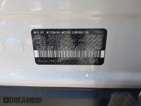 ✅ 2018 Mitsubishi Eclipse Cross ES • VIN: JA4AS3AA5JZ067109 • Lot: 42029168. Wystawiony na IAAI z przebiegiem 62 541 mil. Bezpłatny archiwum sprzedaży aukcyjnych z USA i szczegółowy raport historii pojazdu na DreamBid. Zdjęcie 9.