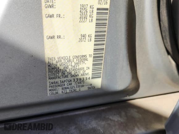 ✅ 2016 Nissan Altima S • VIN: 1N4AL3AP7GN339334 • Lot: 91294145. Listed on Copart with 147,059 mi. Free auction sales archive from the USA and detailed vehicle history report at DreamBid. Image 12.