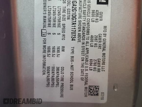 ✅ 2010 Chevrolet Express Passenger LT • VIN: 1GA2G1DG7A1170734 • Lot: 61445855. Wystawiony na Copart z przebiegiem 122 135 mil. Bezpłatny archiwum sprzedaży aukcyjnych z USA i szczegółowy raport historii pojazdu na DreamBid. Zdjęcie 14.