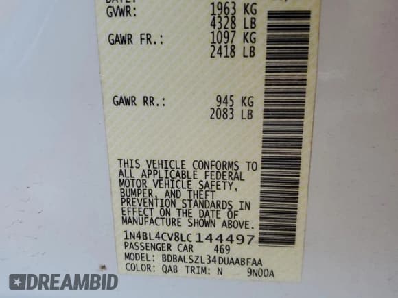 ✅ 2020 Nissan Altima SR • VIN: 1N4BL4CV8LC144497 • Лот: 90373385. Опубликован ранее на Copart с пробегом 144 570 миль. Бесплатный доступ к архиву аукционных продаж из США и подробный отчёт об истории автомобиля на DreamBid. Изображение 12.