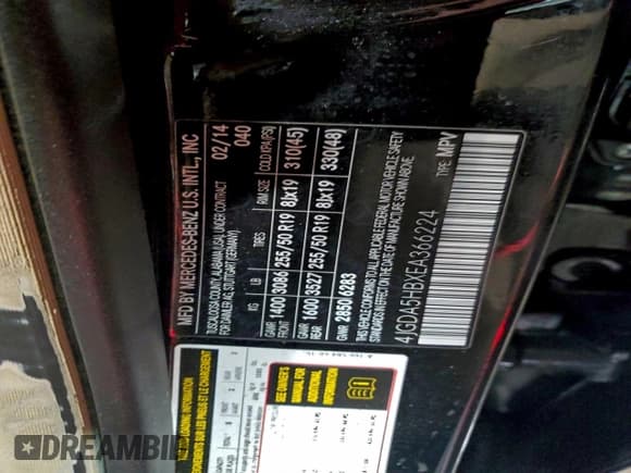 ✅ 2014 Mercedes-Benz M 350 • VIN: 4JGDA5HBXEA366224 • Lot: 95416635. Listed on Copart with 141,610 mi. Free auction sales archive from the USA and detailed vehicle history report at DreamBid. Image 13.