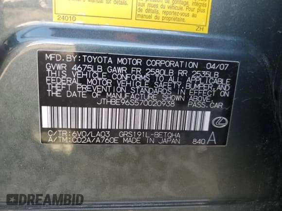 ✅ 2007 Lexus GS 350 • VIN: JTHBE96S570020938 • Lot: 92742275. Wystawiony na Copart z przebiegiem 158 123 mil. Bezpłatny archiwum sprzedaży aukcyjnych z USA i szczegółowy raport historii pojazdu na DreamBid. Zdjęcie 13.