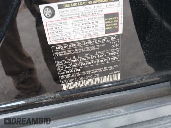 ✅ 2008 Mercedes-Benz M 350 • VIN: 4JGBB86E08A350878 • Lot: 42673135. Listed on IAAI with 132,661 mi. Free auction sales archive from the USA and detailed vehicle history report at DreamBid. Image 9.