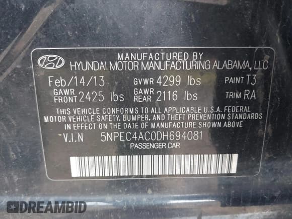 ✅ 2013 Hyundai Sonata SE • VIN: 5NPEC4AC0DH694081 • Лот: 43607672. Опубликован ранее на IAAI с пробегом 200 577 миль. Бесплатный доступ к архиву аукционных продаж из США и подробный отчёт об истории автомобиля на DreamBid. Изображение 9.