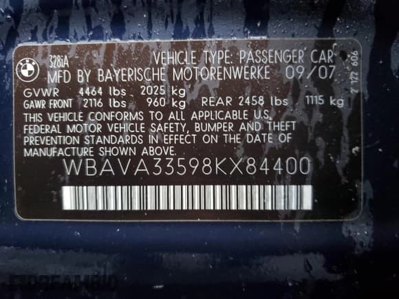 ✅ 2008 BMW 3 Series 328i • VIN: WBAVA33598KX84400 • Лот: 90666465. Опубликован ранее на Copart с пробегом Не указан. Бесплатный доступ к архиву аукционных продаж из США и подробный отчёт об истории автомобиля на DreamBid. Изображение 12.