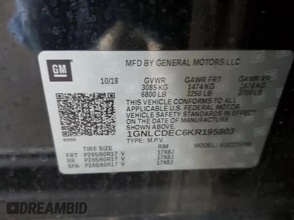 ✅ 2019 Chevrolet Tahoe Commercial • VIN: 1GNLCDEC6KR195803 • Лот: 90745985. Опубликован ранее на Copart с пробегом Не указан. Бесплатный доступ к архиву аукционных продаж из США и подробный отчёт об истории автомобиля на DreamBid. Изображение 13.