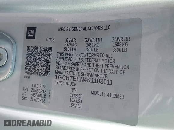 2019 Chevrolet Colorado 4WD Work Truck z VIN 1GCHTBEN4K1103011, wystawiony jako IAAI lot #43495424 z przebiegiem 144 011 mil mil oraz . Historia ofert i sprzedaży dostępna na DreamBid. Obrazek 9.