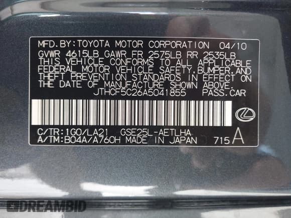 ✅ 2010 Lexus IS 250 • VIN: JTHCF5C26A5041855 • Lot: 43061275. Wystawiony na IAAI z przebiegiem 165 651 mil. Bezpłatny archiwum sprzedaży aukcyjnych z USA i szczegółowy raport historii pojazdu na DreamBid. Zdjęcie 9.