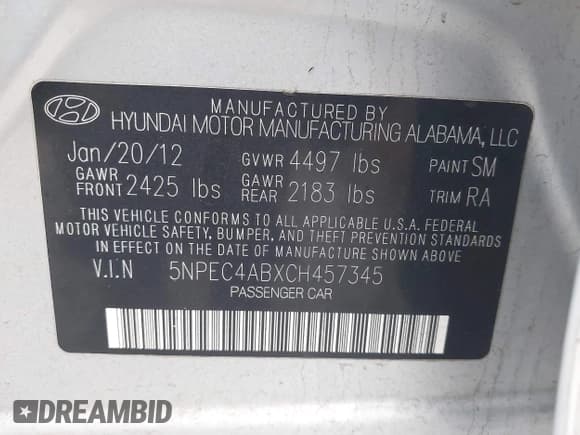 ✅ 2012 Hyundai Sonata Limited • VIN: 5NPEC4ABXCH457345 • Lot: 43797774. Listed on IAAI with 143,032 mi. Free auction sales archive from the USA and detailed vehicle history report at DreamBid. Image 9.
