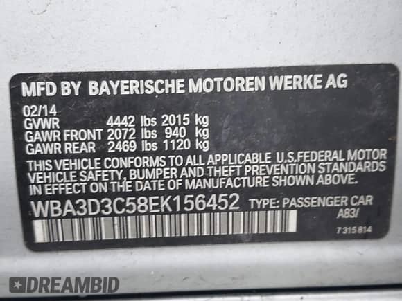 2014 BMW 3 Series 328d с VIN WBA3D3C58EK156452, выставлен на аукционе IAAI как лот 43559827 с пробегом 169 412 миль миль и . История ставок и продаж доступна на DreamBid. Изображение 9.