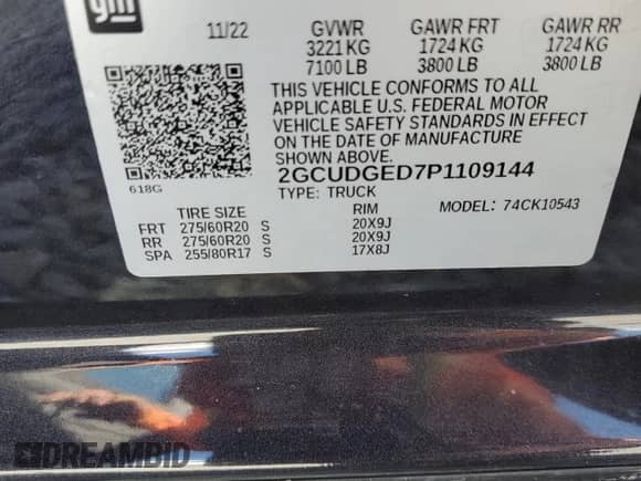 2023 Chevrolet Silverado 1500 LTZ with VIN 2GCUDGED7P1109144, listed as a Copart auction lot 89526295 with 53,897 mi miles and Salvage title. Bid and sale history available at DreamBid. Image 13.