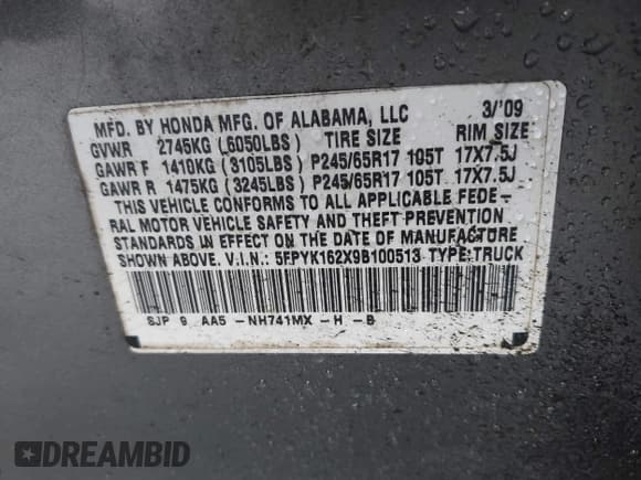 ✅ 2009 Honda Ridgeline RT • VIN: 5FPYK162X9B100513 • Lot: 42683432. Wystawiony na IAAI z przebiegiem 204 260 mil. Bezpłatny archiwum sprzedaży aukcyjnych z USA i szczegółowy raport historii pojazdu na DreamBid. Zdjęcie 9.