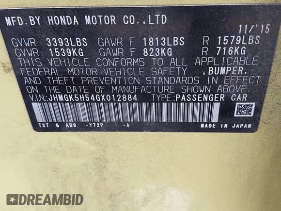 ✅ 2016 Honda Fit LX • VIN: JHMGK5H54GX012884 • Lot: 42409748. Listed on IAAI with 86,618 mi. Free auction sales archive from the USA and detailed vehicle history report at DreamBid. Image 9.