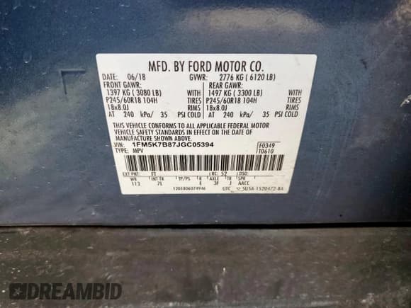 ✅ 2018 Ford Explorer • VIN: 1FM5K7B87JGC05394 • Lot: 70577815. Listed on Copart with Not provided. Free auction sales archive from the USA and detailed vehicle history report at DreamBid. Image 14.