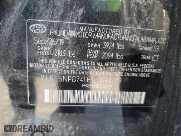 ✅ 2020 Hyundai Elantra SE • VIN: 5NPD74LF3LH544309 • Lot: 68865525. Listed on Copart with 124,721 mi. Free auction sales archive from the USA and detailed vehicle history report at DreamBid. Image 12.