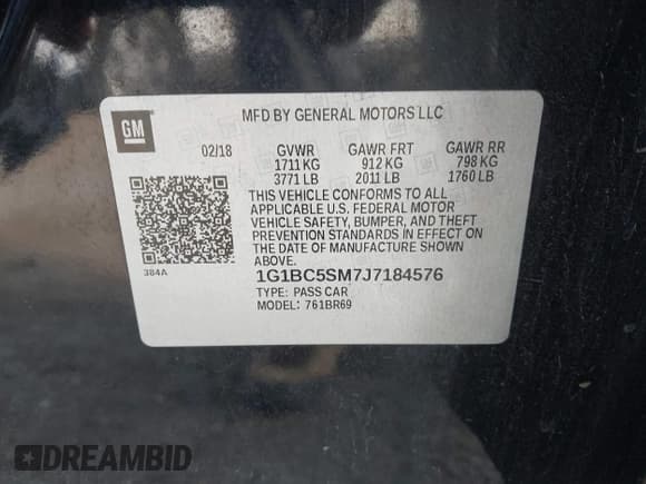 ✅ 2018 Chevrolet Cruze LS • VIN: 1G1BC5SM7J7184576 • Лот: 43436603. Опубликован ранее на IAAI с пробегом 121 971 миль. Бесплатный доступ к архиву аукционных продаж из США и подробный отчёт об истории автомобиля на DreamBid. Изображение 9.