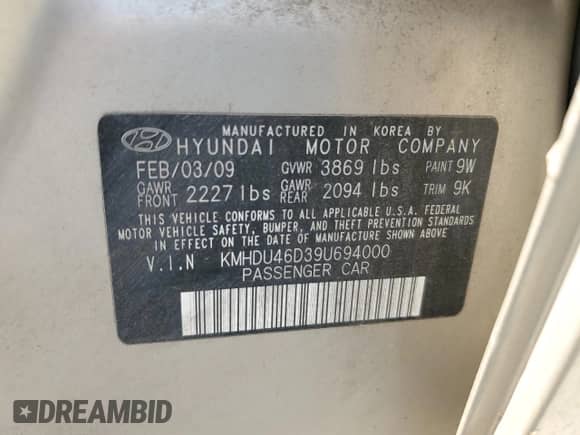 ✅ 2009 Hyundai Elantra SE • VIN: KMHDU46D39U694000 • Lot: 63627305. Wystawiony na Copart z przebiegiem 152 893 mil mil. Skorzystaj z bezpłatnego archiwum sprzedaży aukcyjnych z USA i zobacz szczegółowy raport historii pojazdu na DreamBid. Zdjęcie 12.