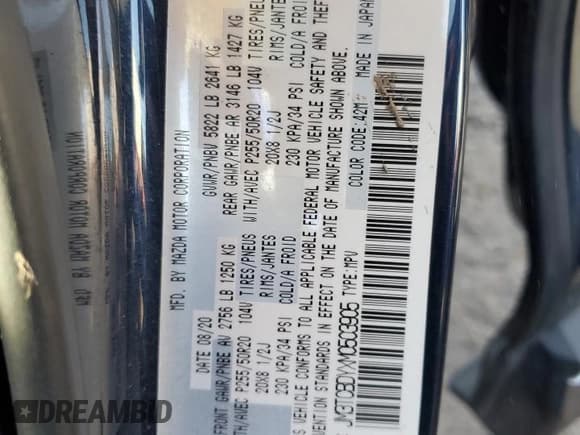 ✅ 2021 Mazda CX-9 Grand Touring • VIN: JM3TCBDYXM0503905 • Lot: 87410985. Listed on Copart with 52,614 mi. Free auction sales archive from the USA and detailed vehicle history report at DreamBid. Image 14.