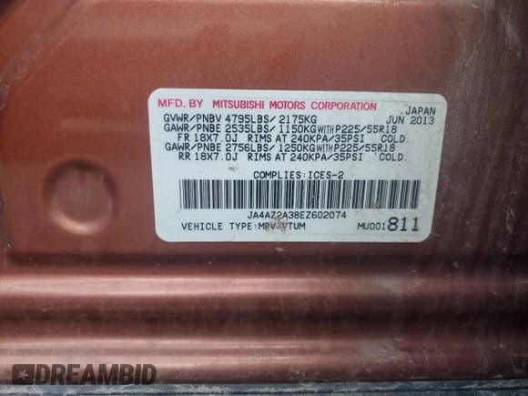 ✅ 2014 Mitsubishi Outlander ES • VIN: JA4AZ2A38EZ602074 • Lot: 69144605. Listed on Copart with 158,865 mi. Free auction sales archive from the USA and detailed vehicle history report at DreamBid. Image 13.