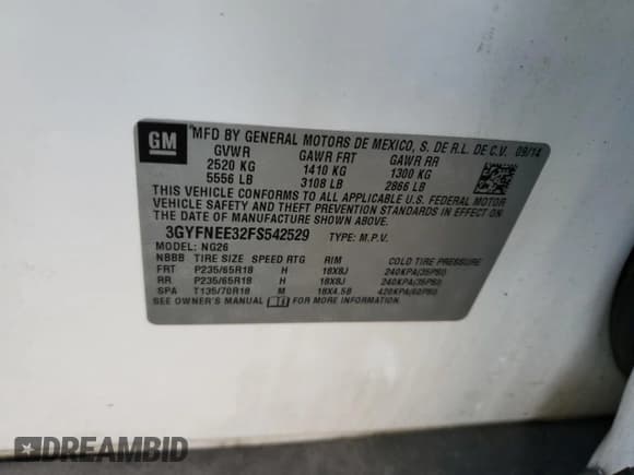 ✅ 2015 Cadillac SRX Luxury Collection • VIN: 3GYFNEE32FS542529 • Lot: 93294635. Listed on Copart with Not provided. Free auction sales archive from the USA and detailed vehicle history report at DreamBid. Image 14.