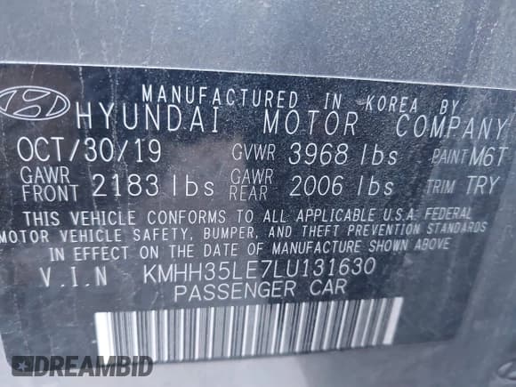 ✅ 2020 Hyundai Elantra • VIN: KMHH35LE7LU131630 • Лот: 41818480. Опубликован ранее на IAAI с пробегом 46 567 миль. Бесплатный доступ к архиву аукционных продаж из США и подробный отчёт об истории автомобиля на DreamBid. Изображение 9.