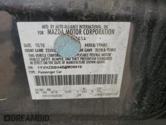 ✅ 2011 Mazda 6 i Sport • VIN: 1YVHZ8BH4B5M09919 • Lot: 60902665. Listed on Copart with 122,121 mi. Free auction sales archive from the USA and detailed vehicle history report at DreamBid. Image 12.